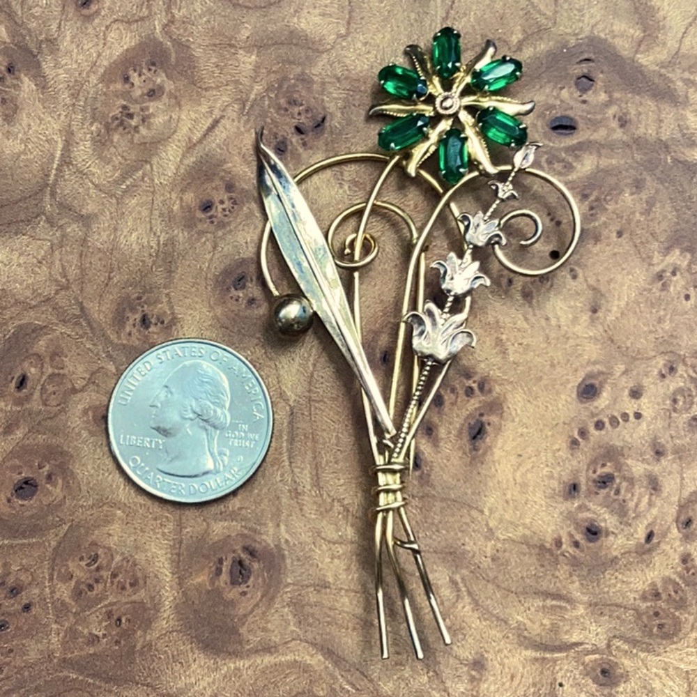 Vintage Green Crystal Flower Bouquet Brooch